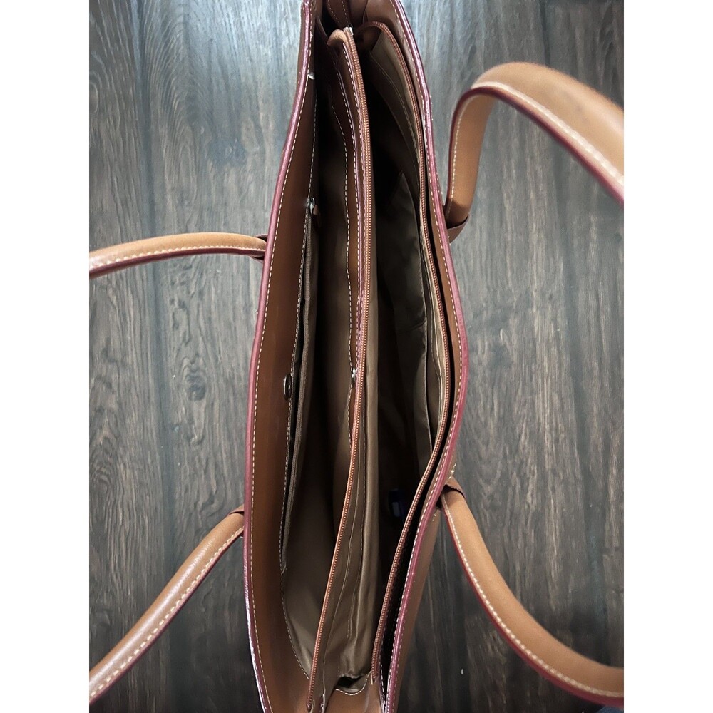 Lodis Audrey Milano Camel Leather Tote Bag Shoulder Laptop Travel Purse - Picture 10 of 11